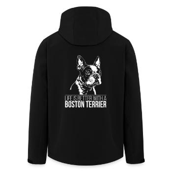 BOSTON TERRIER Life is better Wilsigns Hundespruch - Recycelte Männer Softshell-Jacke von Stanley/Stella - Schwarz - Hinten - AI Model Male 185 light (185cm)