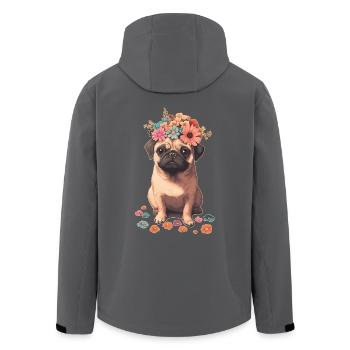 Mops mit Blumen - Recycelte Männer Softshell-Jacke von Stanley/Stella - Anthrazit - Hinten - AI Model Male 185 light (185cm)