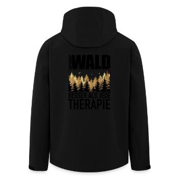 Unser Wald - besser als jede Therapie! Wald Natur - Recycelte Männer Softshell-Jacke von Stanley/Stella - Schwarz - Hinten - AI Model Male 185 light (185cm)