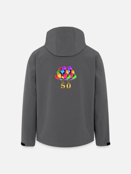 Gaveidé 50 års fødselsdag balloner - Stanley/Stella herre softshelljakke i genanvendt polyester - sort