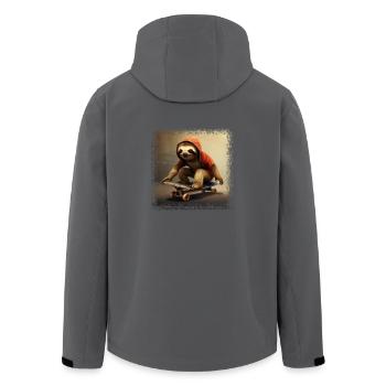 Skating sloth in hoodie – Cool grunge design - Men’s Recycled Softshell Jacket by Stanley/Stella - black - Back - AI Model Male 185 light (185cm)