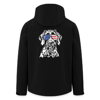 German Wirehaired America Flag Dogs Wilsigns - Men’s Recycled Softshell Jacket by Stanley/Stella - black - Back - AI Model Male 185 light (185cm)
