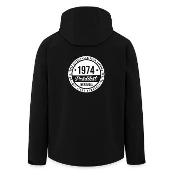 1974 geboren | Jahrgang 1974 | Geburtsjahr 74 - Recycelte Männer Softshell-Jacke von Stanley/Stella - Schwarz - Hinten - AI Model Male 185 light (185cm)