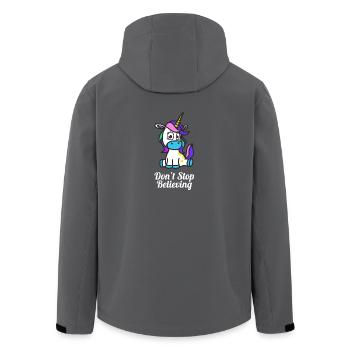 Shop Cute Dont Stop Believing Unicorn Design - Recycelte Männer Softshell-Jacke von Stanley/Stella - Anthrazit - Hinten - AI Model Male 185 light (185cm)