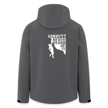Gravity Never Heard Rock Climbing - Men’s Recycled Softshell Jacket by Stanley/Stella - anthracite - Back - AI Model Male 185 light (185cm)