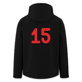 15 JAHRE. 15-jähriges JUBILÄUM. GEBURTSTAG 15 JAHRE. 15 - Recycelte Männer Softshell-Jacke von Stanley/Stella - Schwarz - Hinten - AI Model Male 185 light (185cm)