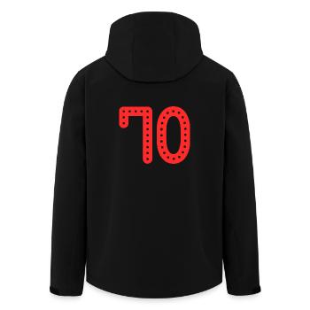 70 JAHRE. 70-jähriges JUBILÄUM. JUBILÄUM 70 JAHRE. 70 - Recycelte Männer Softshell-Jacke von Stanley/Stella - Schwarz - Hinten - AI Model Male 185 light (185cm)