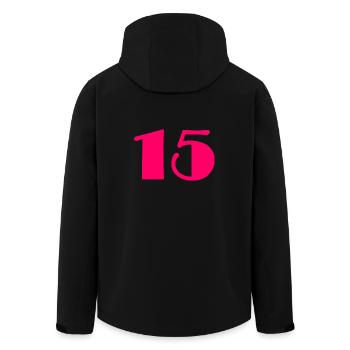 15. 15 JAHRE. 15-jähriges Jubiläum. GEBURTSTAG 15 JAHRE. - Recycelte Männer Softshell-Jacke von Stanley/Stella - Schwarz - Hinten - AI Model Male 185 light (185cm)