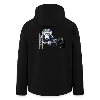 GRAFFITI BANKSY STYLE - CHIMP PLAYING COMPUTER GAM - Men’s Recycled Softshell Jacket by Stanley/Stella - black - Back - AI Model Male 185 light (185cm)