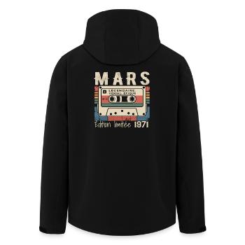 Geburtstag 1971 März 1971 geboren im März 1971 - Recycelte Männer Softshell-Jacke von Stanley/Stella - Schwarz - Hinten - AI Model Male 185 light (185cm)