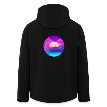 See in den Bergen mit Wald beim Sonnenuntergang - Recycelte Männer Softshell-Jacke von Stanley/Stella - Schwarz - Hinten - AI Model Male 185 light (185cm)