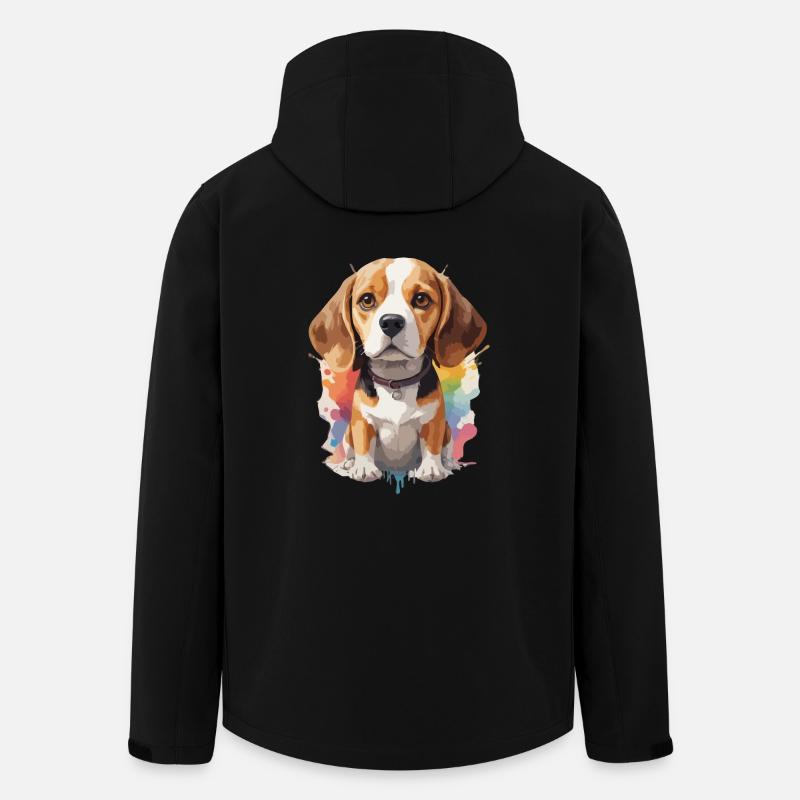 Beagle Hund porträtt färgglad - Softshelljacka herr i återvunnen polyester Stanley/Stella - svart