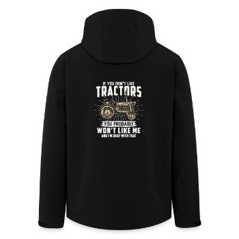 Traktor Shirt · Landwirtschaft · Traktoren mögen - Recycelte Männer Softshell-Jacke von Stanley/Stella - Schwarz - Hinten - AI Model Male 185 light (185cm)