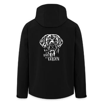 Loved by a Golden Retriever dog saying Wilsigns - Men’s Recycled Softshell Jacket by Stanley/Stella - black - Back - AI Model Male 185 light (185cm)