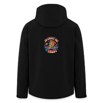 In Crust we Trust - Funny Pizza Quote Tshirt - Men’s Recycled Softshell Jacket by Stanley/Stella - black - Back - AI Model Male 185 light (185cm)