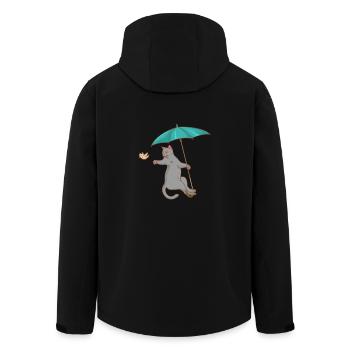 Katze mit Schirm - Vogel - Kätzchen - Geschenk - Recycelte Männer Softshell-Jacke von Stanley/Stella - Schwarz - Hinten - AI Model Male 185 light (185cm)