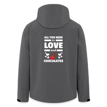 Cute All You Need is Love and Chocolates T-Shirt - Men’s Recycled Softshell Jacket by Stanley/Stella - anthracite - Back - AI Model Male 185 light (185cm)