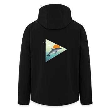 Delfin - Sonnenaufgang - Ozean - Recycelte Männer Softshell-Jacke von Stanley/Stella - Schwarz - Hinten - AI Model Male 185 light (185cm)
