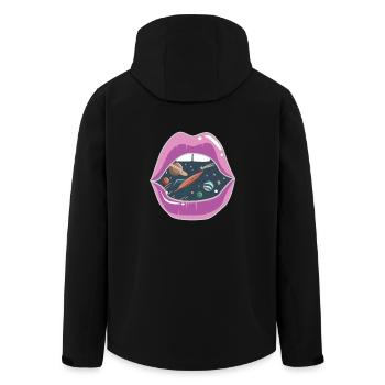 Pink lips / space - Men’s Recycled Softshell Jacket by Stanley/Stella - black - Back - AI Model Male 185 light (185cm)