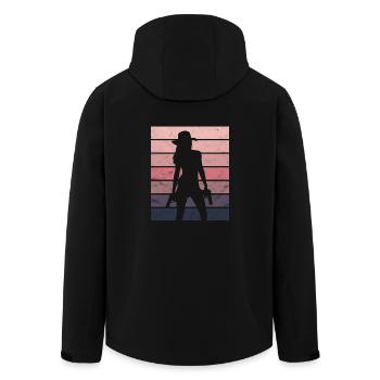Geschenk Cowboy Revolver Sonnenuntergang Lady - Recycelte Männer Softshell-Jacke von Stanley/Stella - Schwarz - Hinten - AI Model Male 185 light (185cm)