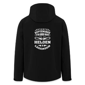 Mit der Kettensäge in den Händen werden Helden - Recycelte Männer Softshell-Jacke von Stanley/Stella - Schwarz - Hinten - AI Model Male 185 light (185cm)