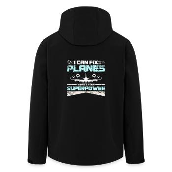 I can fix planes what's your superpower - Men’s Recycled Softshell Jacket by Stanley/Stella - black - Back - AI Model Male 185 light (185cm)