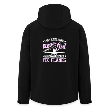 Let this girl show you how to fix planes - Men’s Recycled Softshell Jacket by Stanley/Stella - black - Back - AI Model Male 185 light (185cm)
