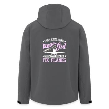 Laissez cette fille vous montrer comment réparer les avions - Veste softshell homme en polyester recyclé Stanley/Stella - charbon - Dos - AI Model Male 185 light (185cm)