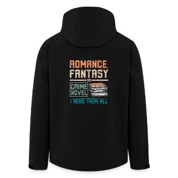 Romance, fantasy or crime novel reading - Men’s Recycled Softshell Jacket by Stanley/Stella - black - Back - AI Model Male 185 light (185cm)