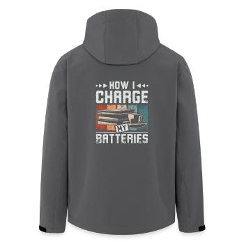How I charge my batteries redaing books - Men’s Recycled Softshell Jacket by Stanley/Stella - anthracite - Back - AI Model Male 185 light (185cm)