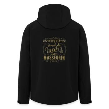 Unterschätze nicht die Kraft einer Masseurin - Recycelte Männer Softshell-Jacke von Stanley/Stella - Schwarz - Hinten - AI Model Male 185 light (185cm)