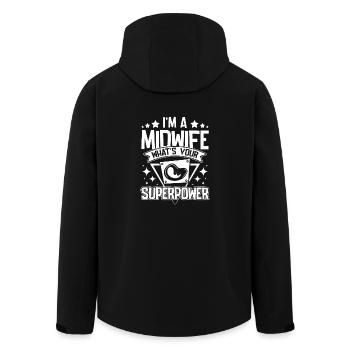 I'm a midwife what's your superpower - Recycelte Männer Softshell-Jacke von Stanley/Stella - Schwarz - Hinten - AI Model Male 185 light (185cm)