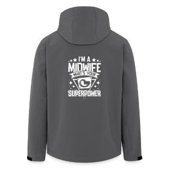 I'm a midwife what's your superpower - Recycelte Männer Softshell-Jacke von Stanley/Stella - Anthrazit - Hinten - AI Model Male 185 light (185cm)