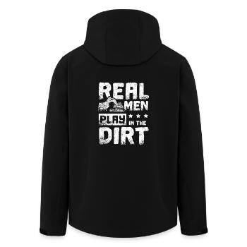 Real men play in the dirt excavator driver - Recycelte Männer Softshell-Jacke von Stanley/Stella - Schwarz - Hinten - AI Model Male 185 light (185cm)