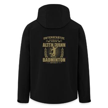 Alter Mann der Badminton spielt - Recycelte Männer Softshell-Jacke von Stanley/Stella - Schwarz - Hinten - AI Model Male 185 light (185cm)
