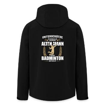 Alter Mann der Badminton spielt - Recycelte Männer Softshell-Jacke von Stanley/Stella - Schwarz - Hinten - AI Model Male 185 light (185cm)