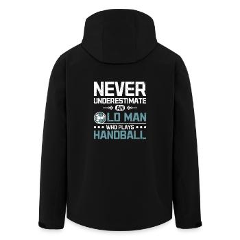 Never underestimate an old man who plays handball - Recycelte Männer Softshell-Jacke von Stanley/Stella - Schwarz - Hinten - AI Model Male 185 light (185cm)