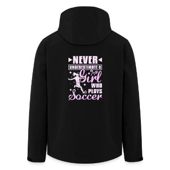 Never underastemate a girl who plays Soccer - Men’s Recycled Softshell Jacket by Stanley/Stella - black - Back - AI Model Male 185 light (185cm)