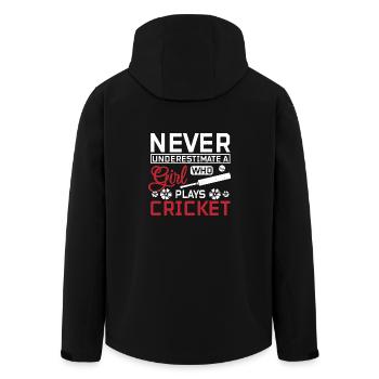 Never underastemae a girl who plays cricket - Recycelte Männer Softshell-Jacke von Stanley/Stella - Schwarz - Hinten - AI Model Male 185 light (185cm)