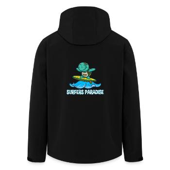 Cute kawaii turtle on surfboard with surfers - Men’s Recycled Softshell Jacket by Stanley/Stella - black - Back - AI Model Male 185 light (185cm)