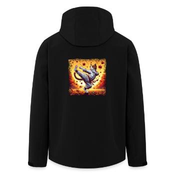 Karate Cat in Autumn Sunset Grunge - Men’s Recycled Softshell Jacket by Stanley/Stella - black - Back - AI Model Male 185 light (185cm)