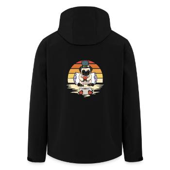 Pug Dog Dogs Good Morning Coffee - Men’s Recycled Softshell Jacket by Stanley/Stella - black - Back - AI Model Male 185 light (185cm)
