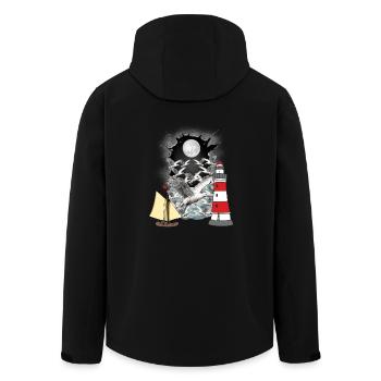 maritime, seagulls, seagull, lighthouse, sailing ship, boat - Men’s Recycled Softshell Jacket by Stanley/Stella - black - Back - AI Model Male 185 light (185cm)