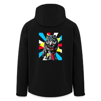 Retro Tattoo Wolf Wolves Husky Dog Dogs - Men’s Recycled Softshell Jacket by Stanley/Stella - black - Back - AI Model Male 185 light (185cm)