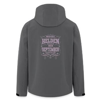Wahre Helden werden im September geboren - Recycelte Männer Softshell-Jacke von Stanley/Stella - Schwarz - Hinten - AI Model Male 185 light (185cm)