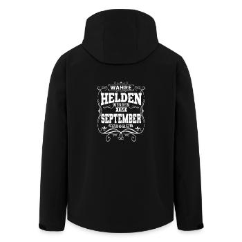Wahre Helden werden im September geboren - Recycelte Männer Softshell-Jacke von Stanley/Stella - Schwarz - Hinten - AI Model Male 185 light (185cm)