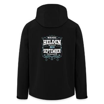 Wahre Helden werden im September geboren - Recycelte Männer Softshell-Jacke von Stanley/Stella - Schwarz - Hinten - AI Model Male 185 light (185cm)