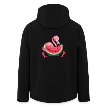 Flamingo with Watermelon Summer Motif - Men’s Recycled Softshell Jacket by Stanley/Stella - black - Back - AI Model Male 185 light (185cm)