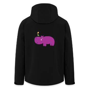 Hippopotamus with bird gang on its nose - cute - Men’s Recycled Softshell Jacket by Stanley/Stella - black - Back - AI Model Male 185 light (185cm)