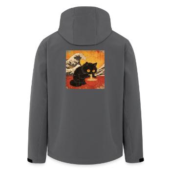 Japan Cat Ramen Noodles Retro Wave Pattern - Men’s Recycled Softshell Jacket by Stanley/Stella - black - Back - AI Model Male 185 light (185cm)
